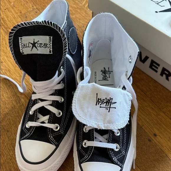 New Stussy Converse High Top Sneakers in Black and White - Picture 3 of 7